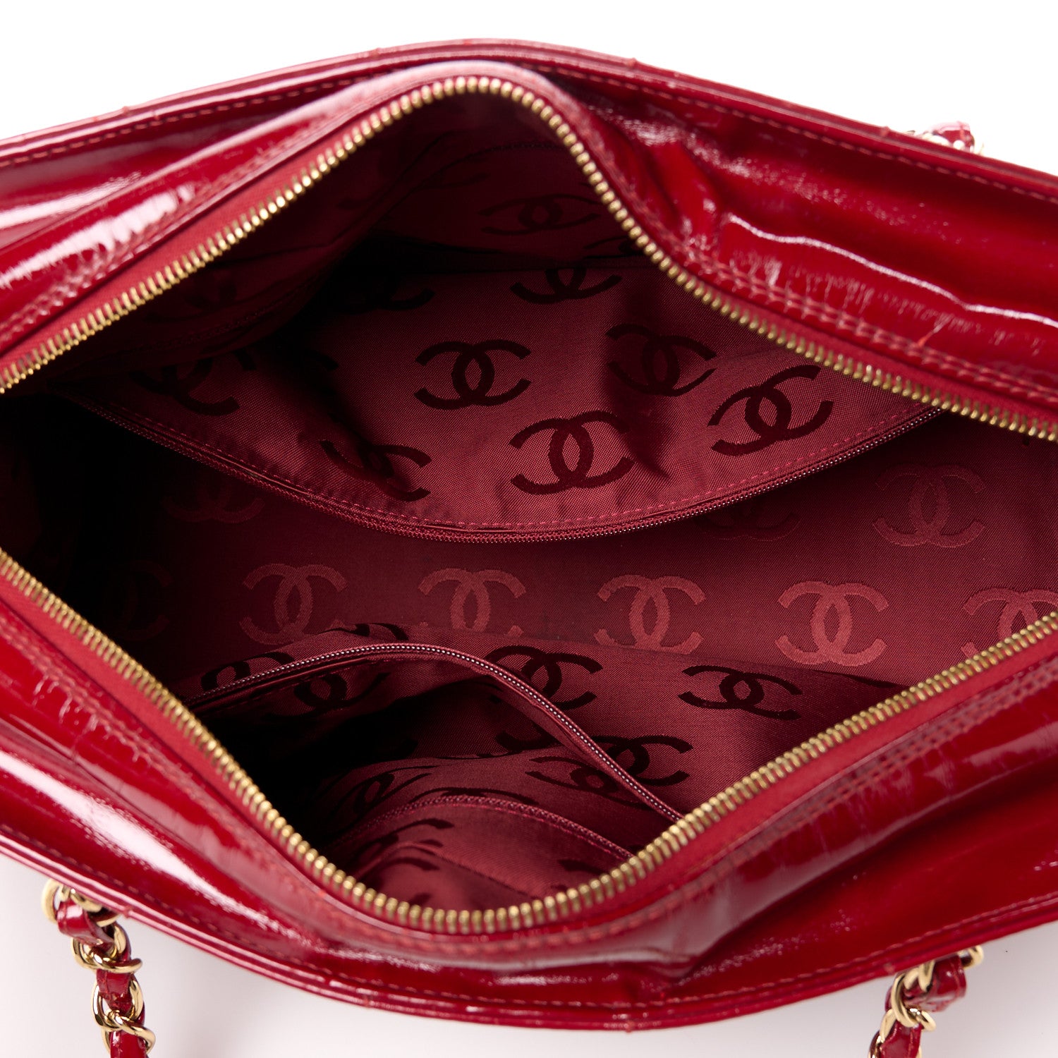 Chanel Patent Chocolate Bar East West Tote Red 5 of 11