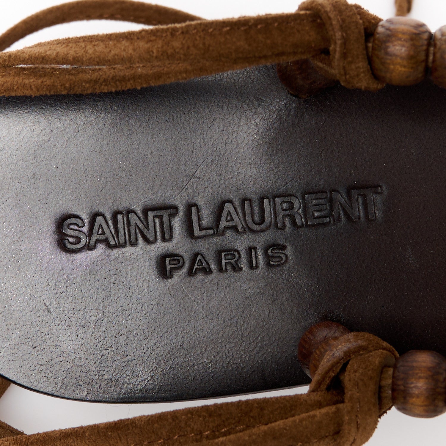Saint Laurent Suede Wood Gia Sandals 37.5 Land 6 of 8