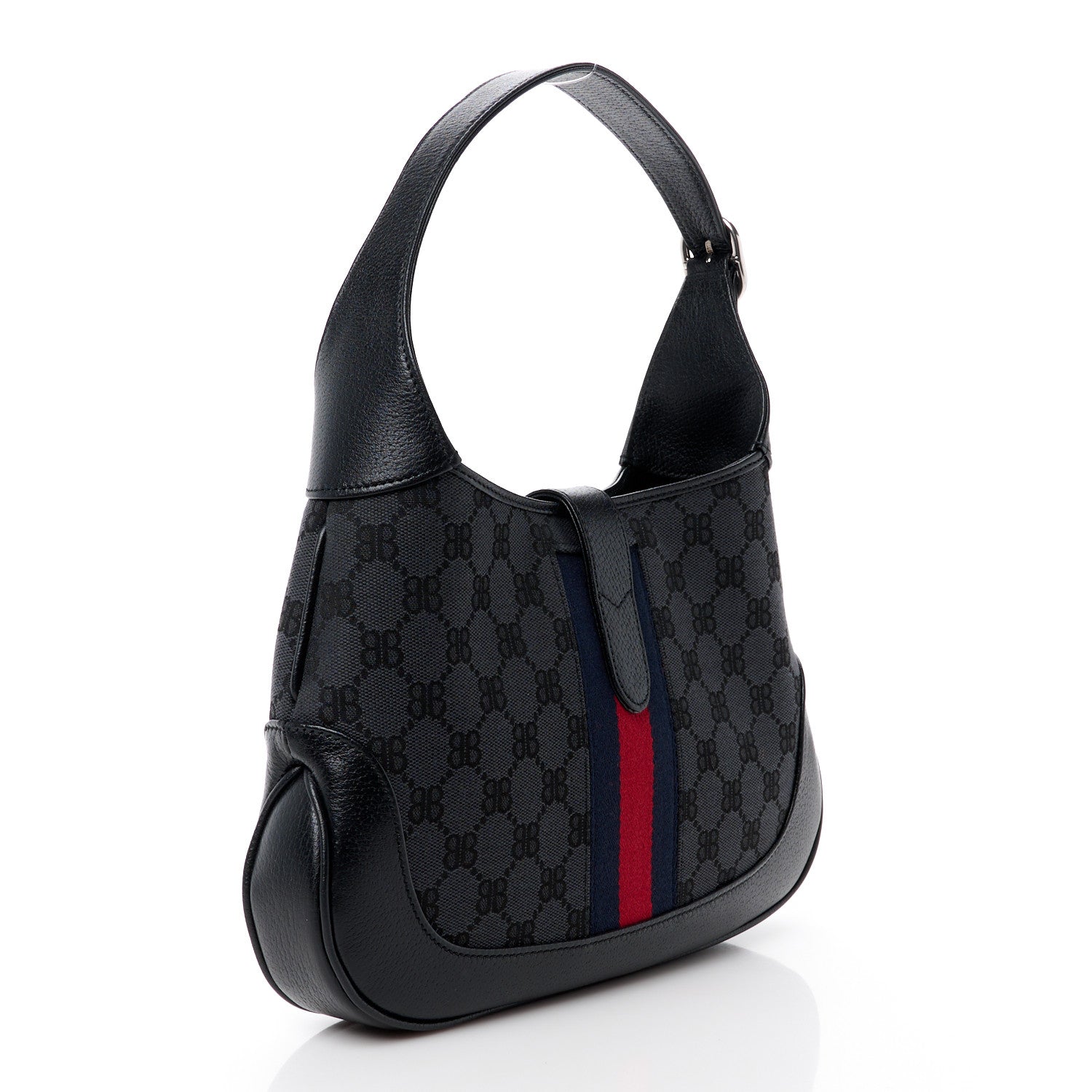 Gucci X BALENCIAGA BB Monogram Calfskin Web Small Jackie 1961 Hobo Black 2 of 12