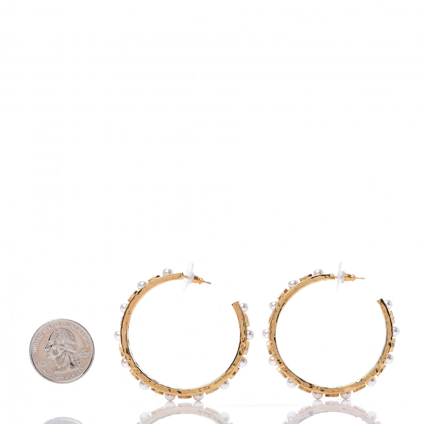 Crystal Pearl CC Hoop Earrings Gold Pearly White