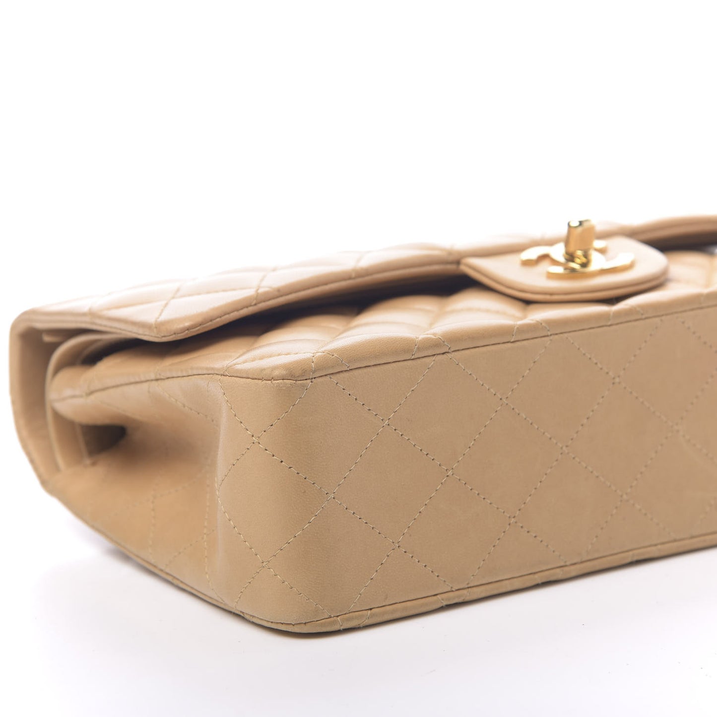 Lambskin Quilted Medium Double Flap Beige