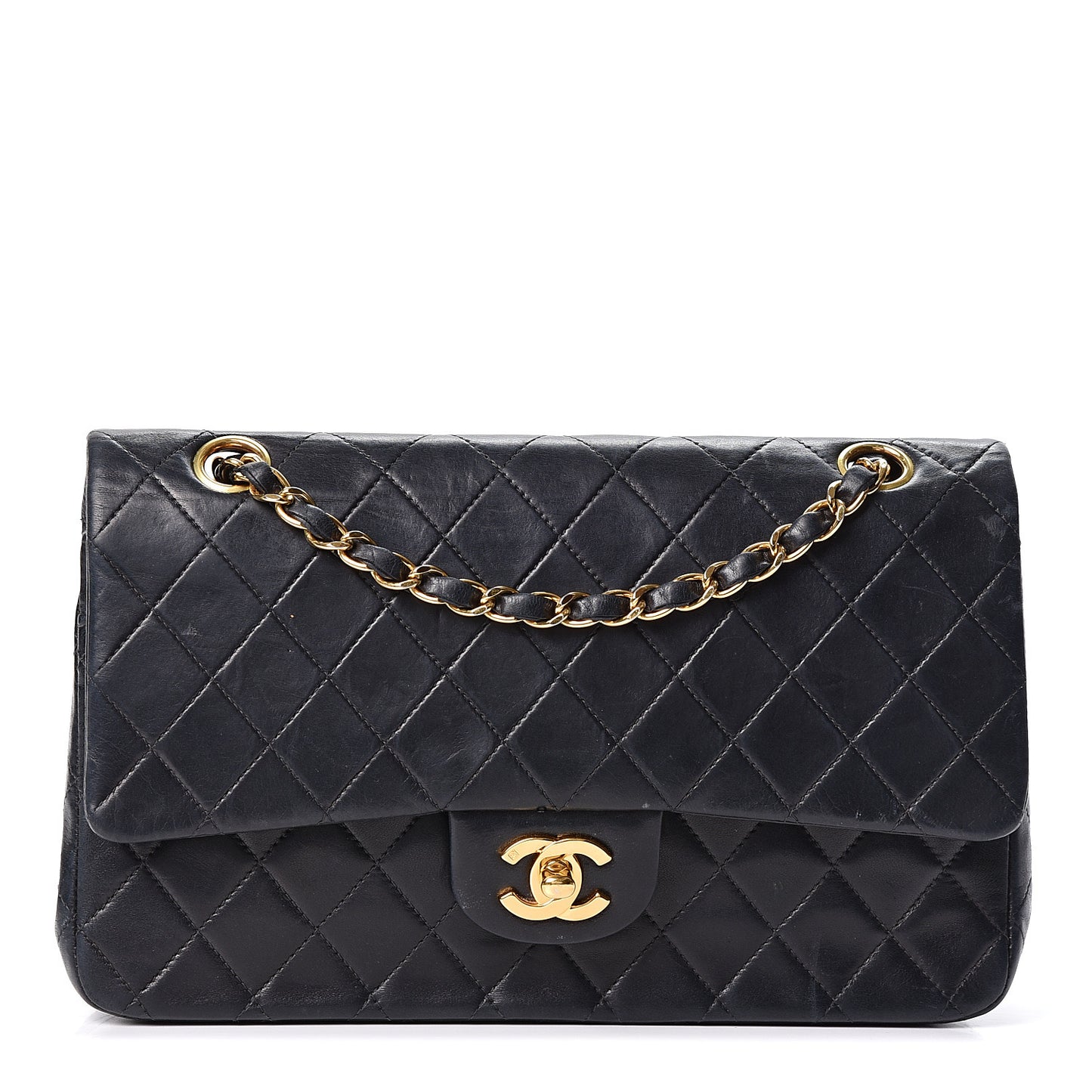 Lambskin Quilted Medium Double Flap Black