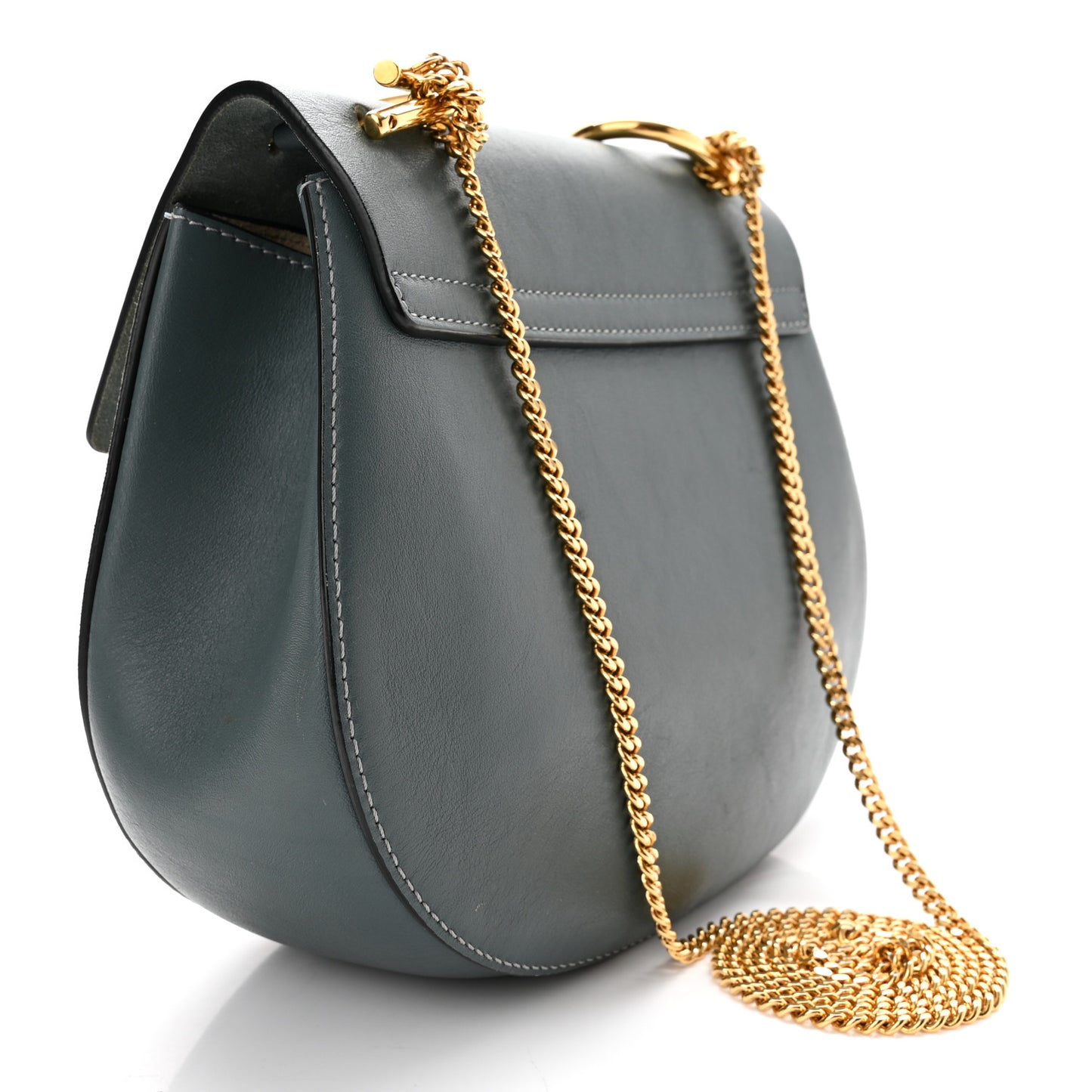 Suede Smooth Calfskin Drew Shoulder Bag Cloudy Blue