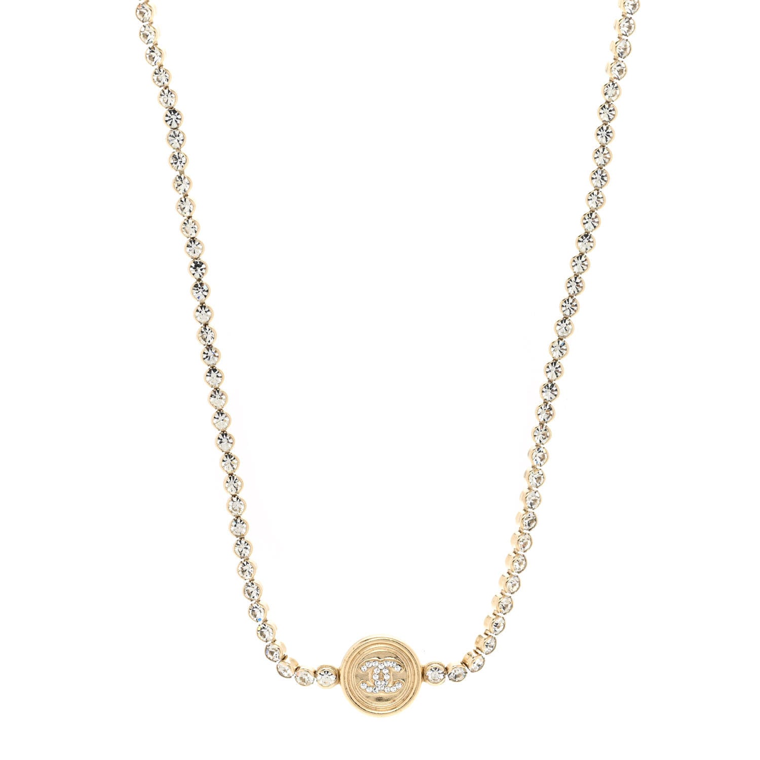 Chanel Crystal CC Chain Short Necklace Gold 1 of 4