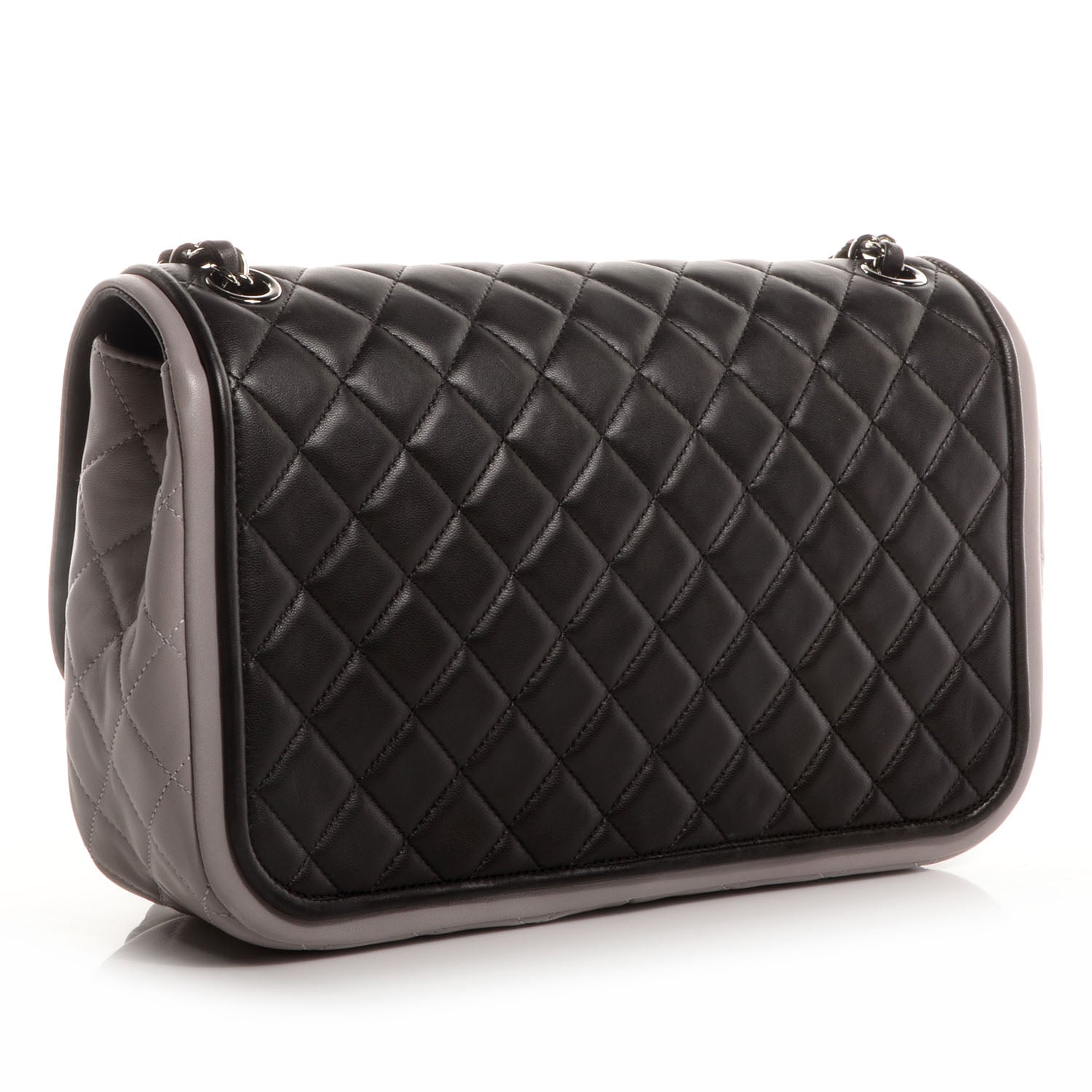 Chanel Lambskin Quilted Jumbo Classic Twist Flap Bag Black Grey 3 of 8