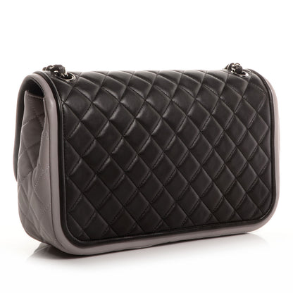 Chanel Lambskin Quilted Jumbo Classic Twist Flap Bag Black Grey 3 of 8