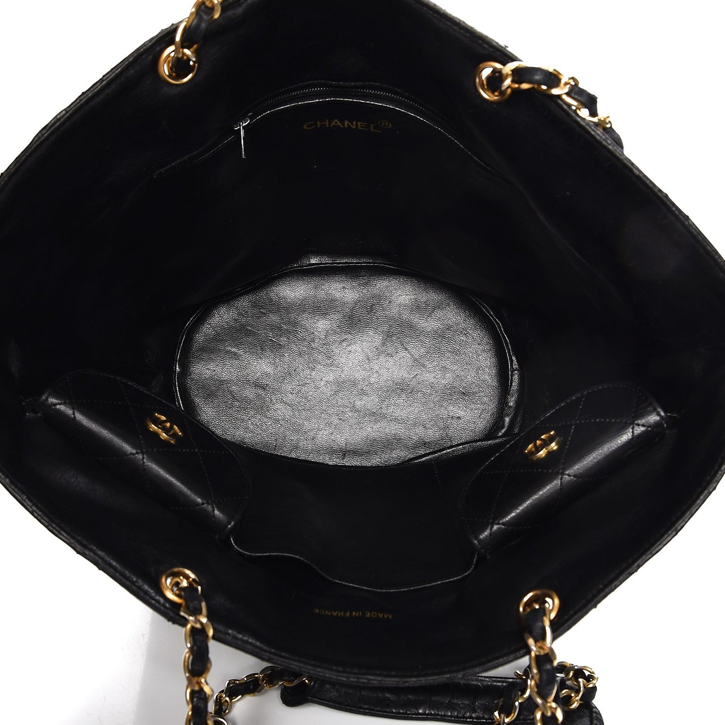 Lambskin Quilted Shopper Tote Black