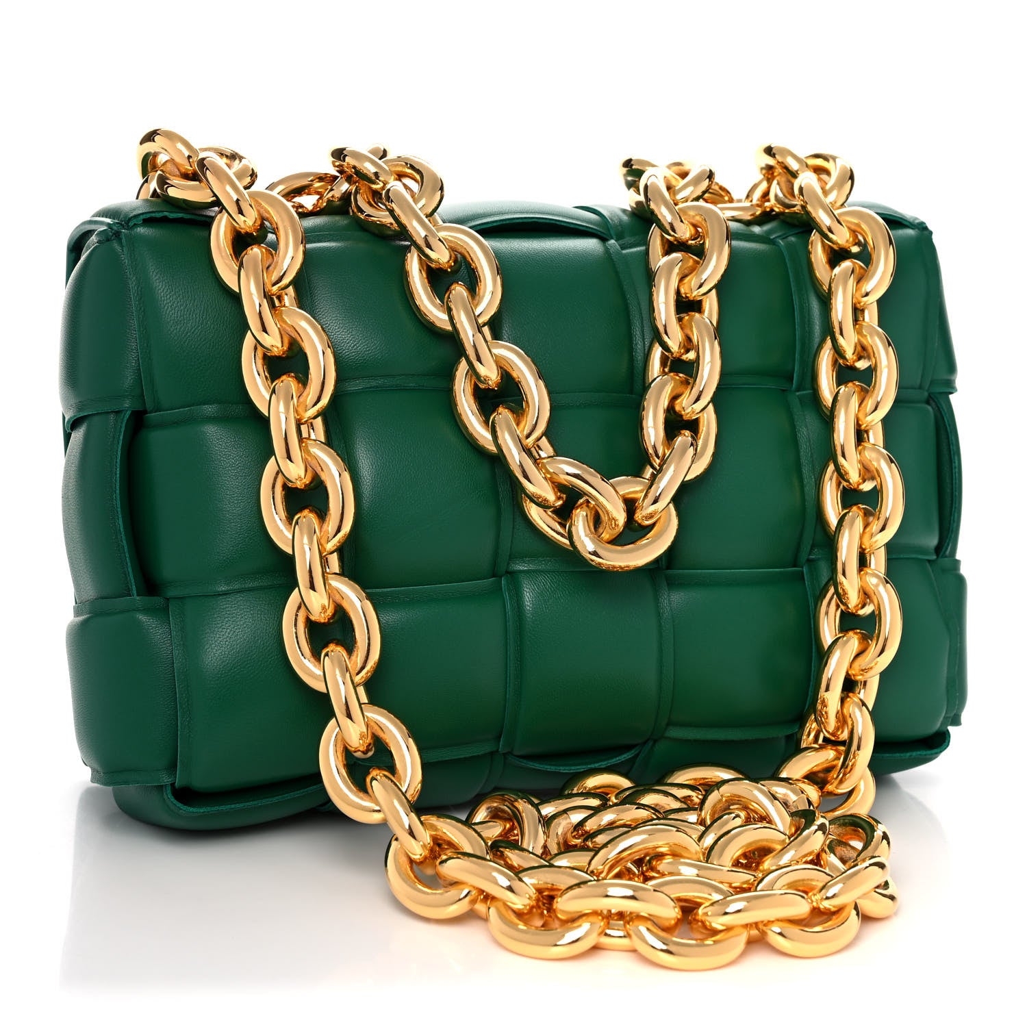 Bottega Veneta Lambskin Maxi Intreccio Padded Chain Cassette Crossbody Bag Racing Green 3 of 13