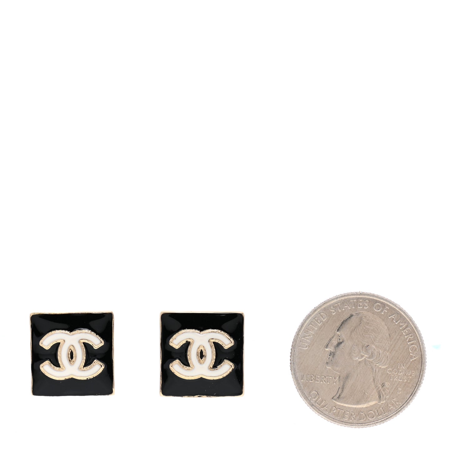 Metal Enamel CC Square Earrings Gold Black