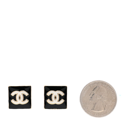 Chanel Metal Enamel CC Square Earrings Gold Black 2 of 5