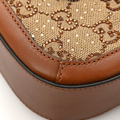 Gucci New Canvas Charisma Calfskin Crystal GG Monogram Mini Horsebit 1955 Shoulder Bag Camel Ebony 14 of 14