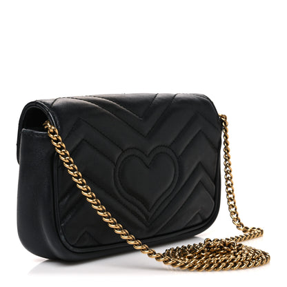Gucci Calfskin Matelasse Super Mini GG Marmont Shoulder Bag Black 3 of 11