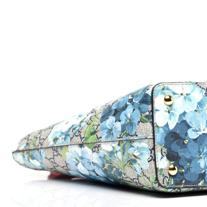 Gucci GG Supreme Monogram Blooms Medium Zippered Bucket Tote Beige Blue Navy Hibiscus Red 8 of 9