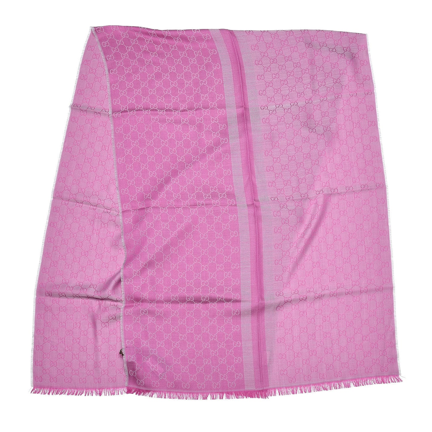 Wool Silk GG Monogram GGWeblong Fringe Scarf Shawl Zinc Pink