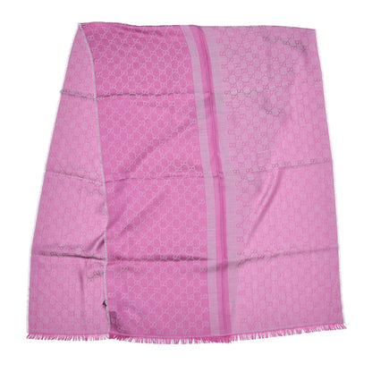 Gucci Wool Silk GG Monogram GGWeblong Fringe Scarf Shawl Zinc Pink 3 of 5