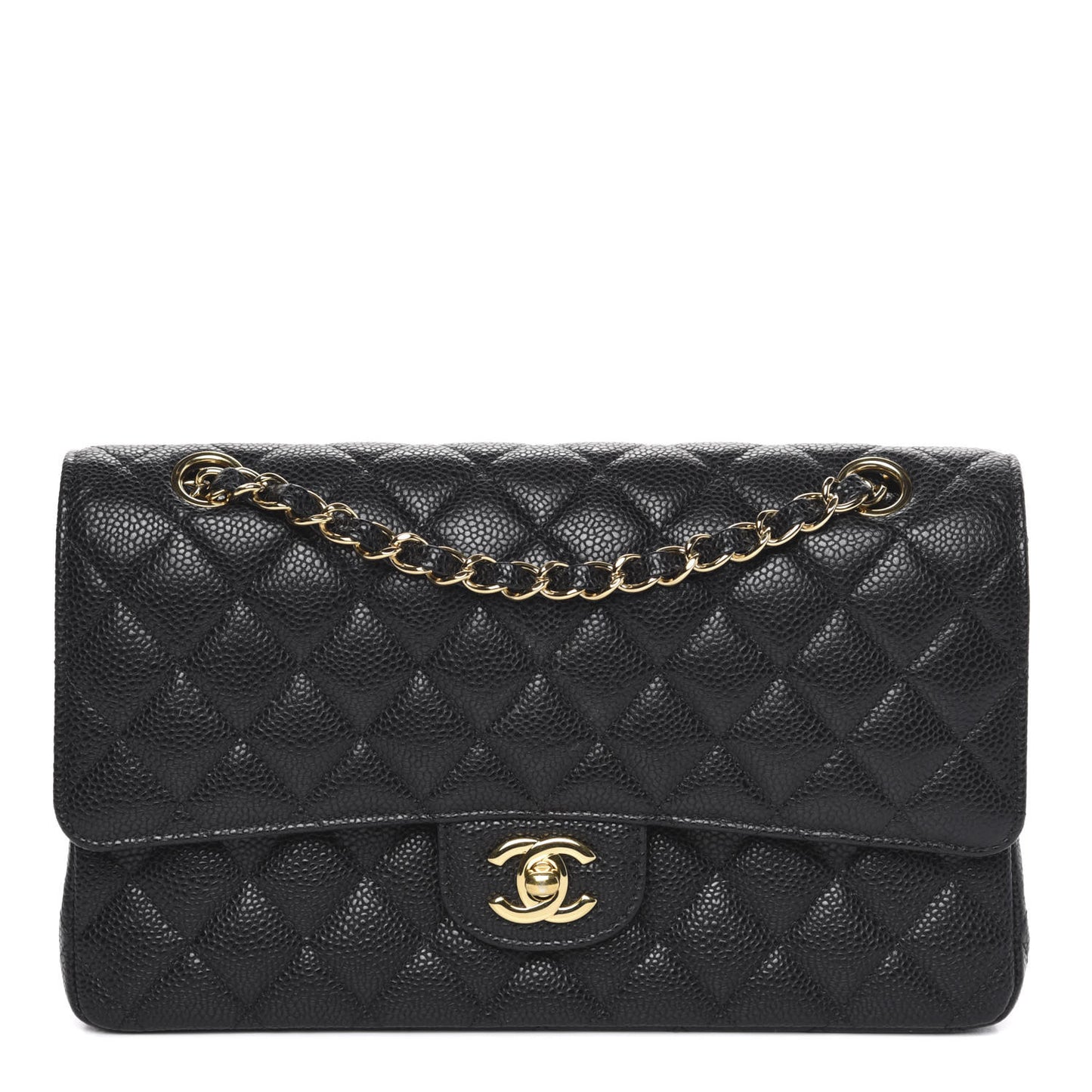 Caviar Quilted Medium Double Flap Black