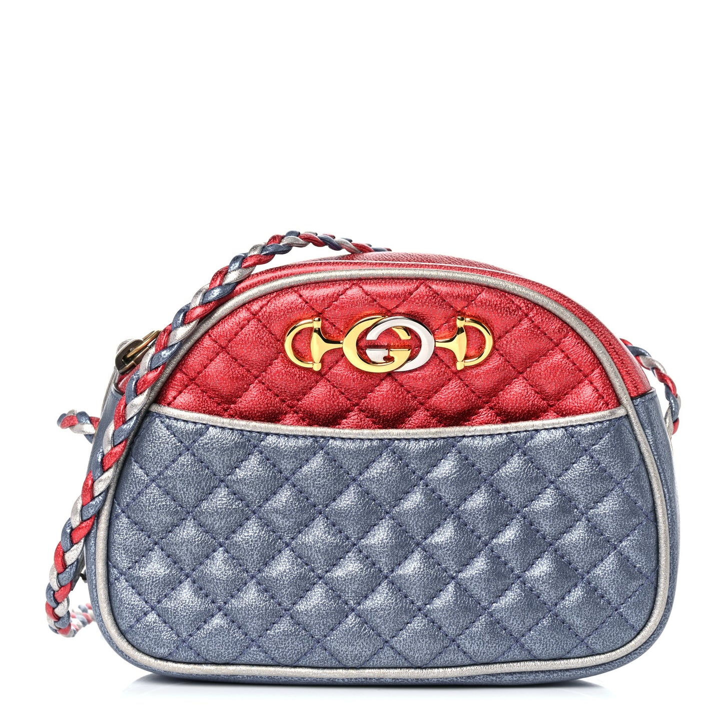 Laminated Nappa Trapuntata Mini Zumi Dome Shoulder Bag Rosso Marine Argento