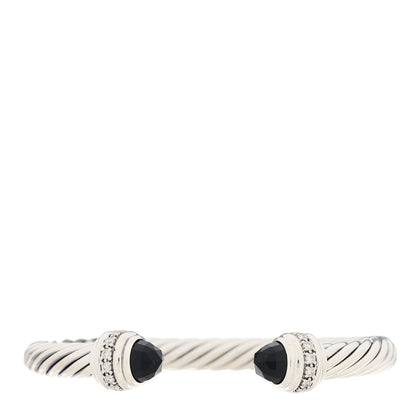 David Yurman Sterling Silver Diamond Black Onyx 7mm Cable Classics Bracelet 1 of 3