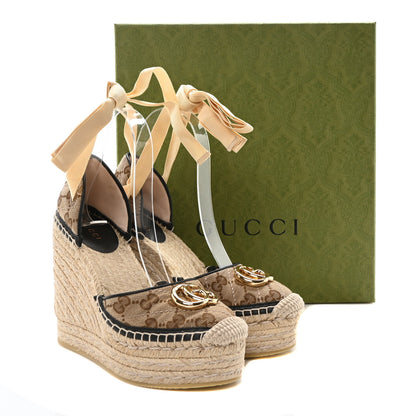 Gucci Monogram Matelasse GG Marmont Ankle Wrap Platform 35/120mm Espadrille Wedges 35.5  35.5 Beige Ebony Black Sand Storm 10 of 10