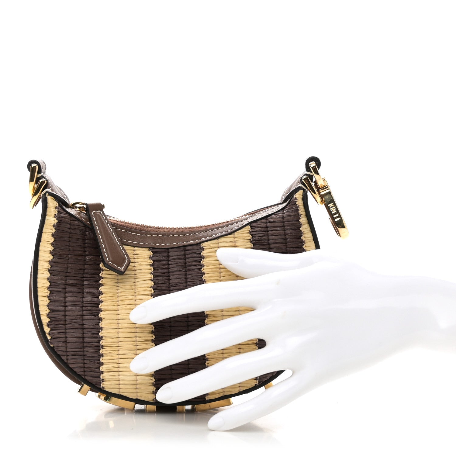 Fendi Raffia Vitello Grace Nano Fendigraphy Hobo Charm Natural Gianduia 2 of 10