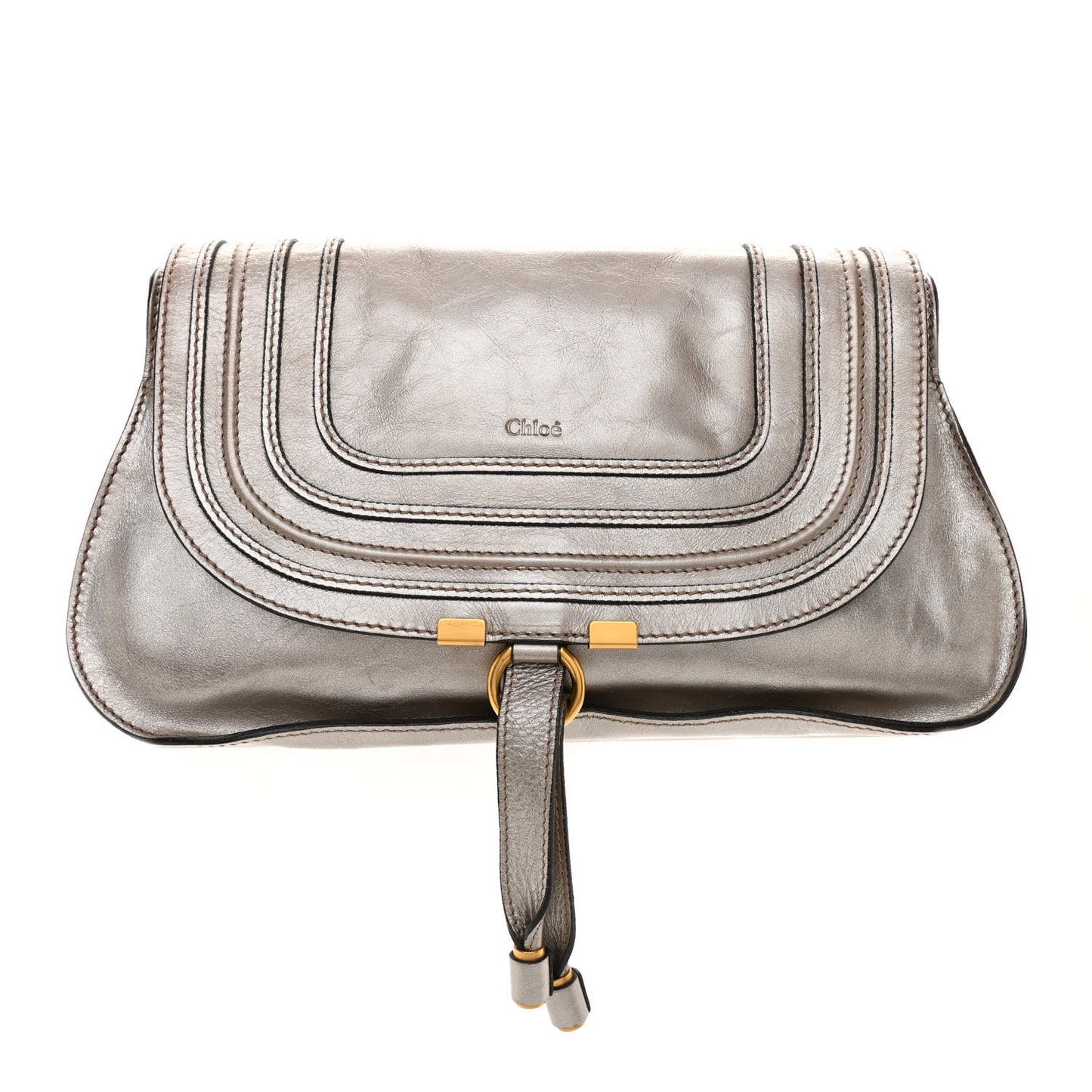 Metallic Calfskin Marcie Clutch Pewter