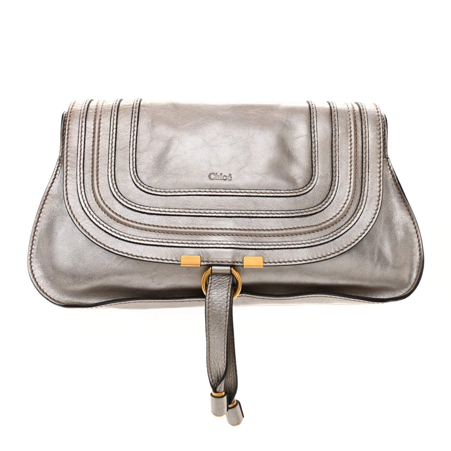 Chloe Metallic Calfskin Marcie Clutch Pewter 1 of 8