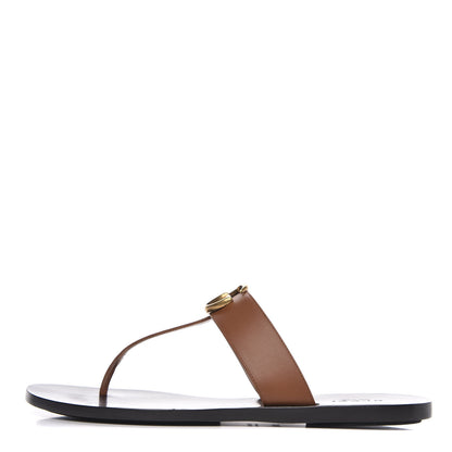 Gucci Calfskin GG Marmont Thong Sandals 37.5 Cognac 1 of 8