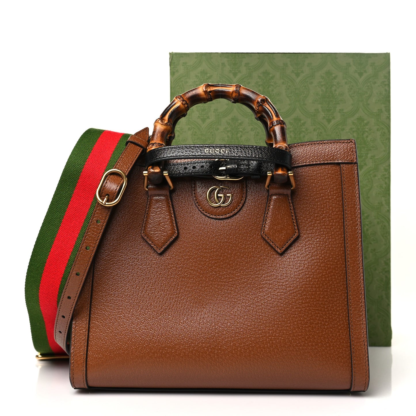Textured Dollar Calfskin Web Small Diana Tote Bag Cuir Black