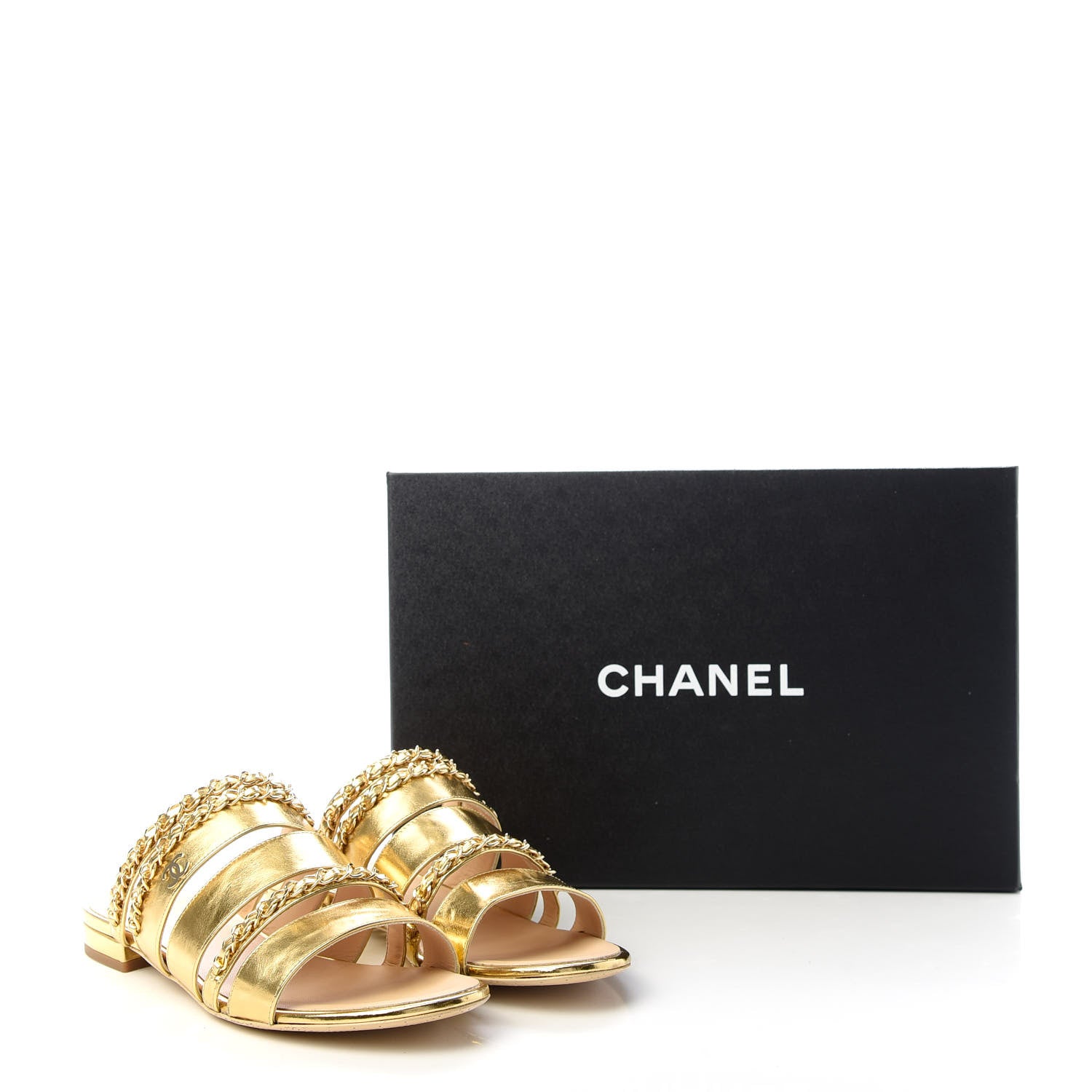 Chanel Metallic Lambskin Chain Mule Sandals 38.5 Gold 11 of 11
