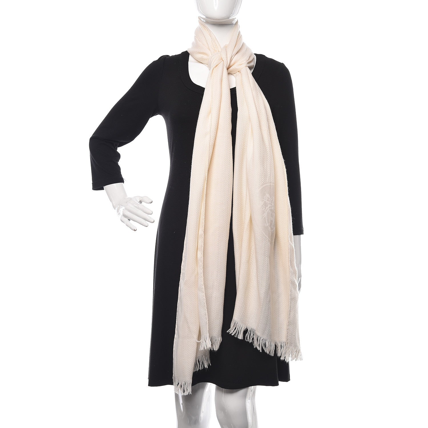 Hermes Cashmere Silk Ex Libris Stole White 3 of 9