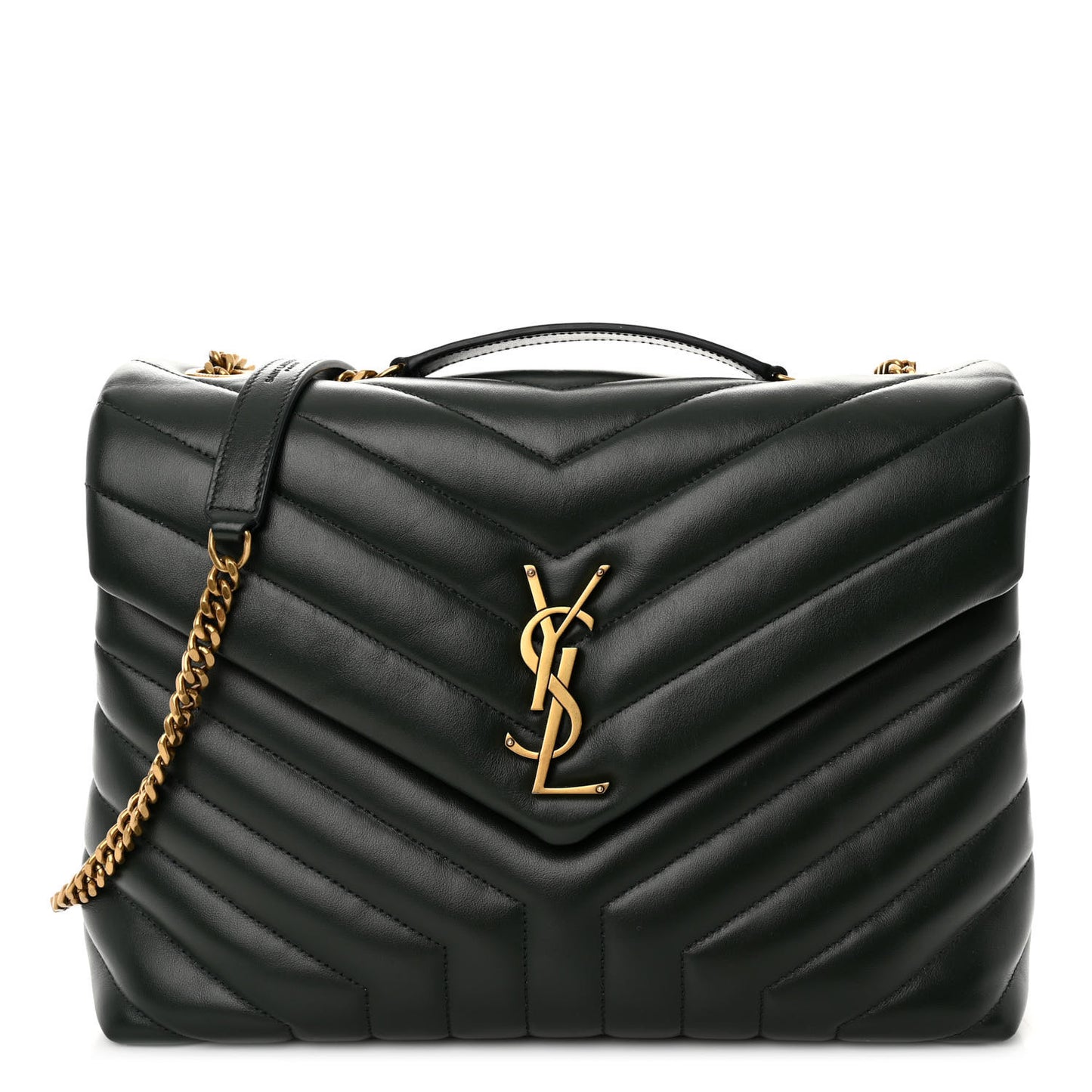 Calfskin Y Quilted Monogram Medium Loulou Chain Satchel Dark Leaf