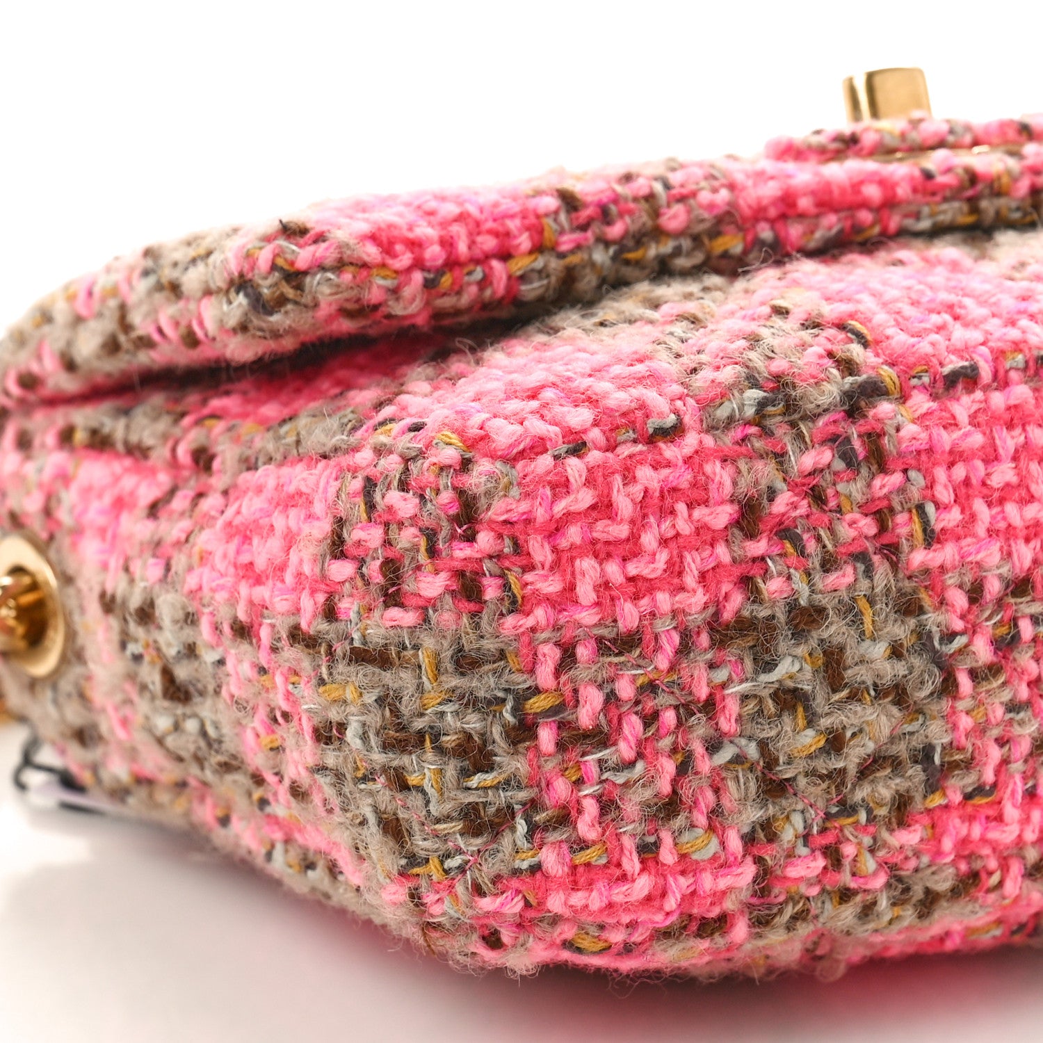 Chanel Wool Tweed Quilted Small Elegant Chain Flap Pink Brown 9 of 11