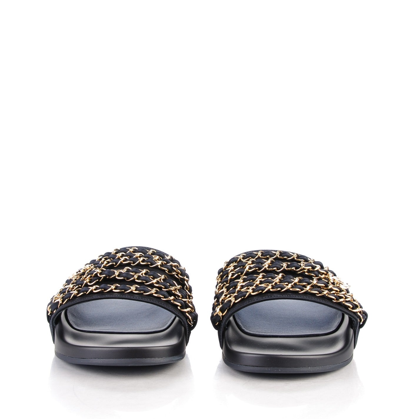Chanel Lambskin Canvas Chain Flat Sandals 39 Marine 2 of 8