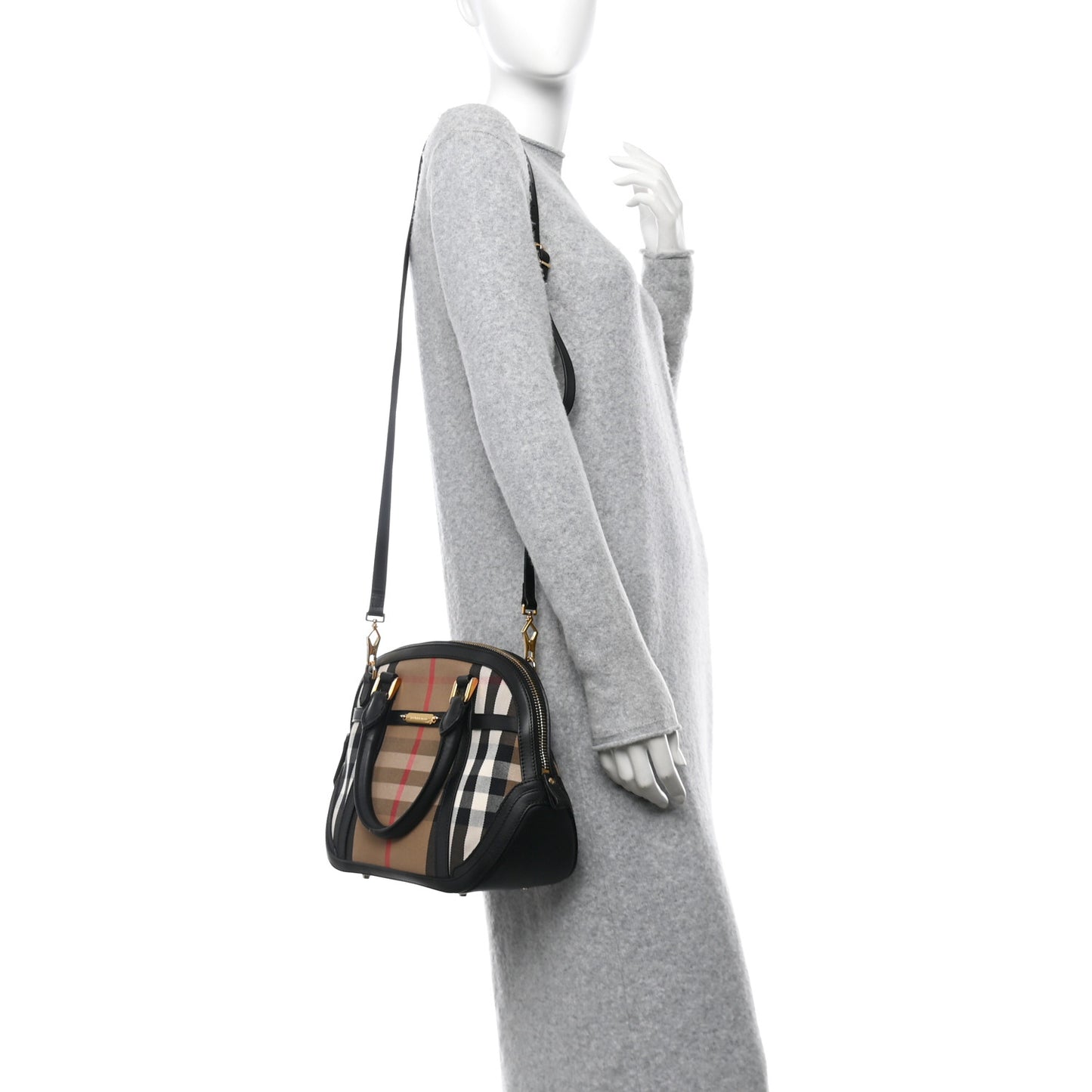Bridle Calfskin House Check Small Orchard Bowling Bag Black