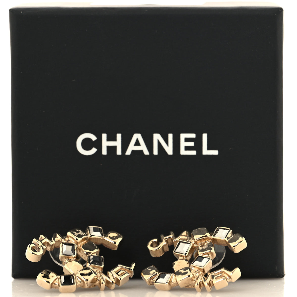 Chanel Baguette Crystal Logo CC Earrings Gold 5 of 5