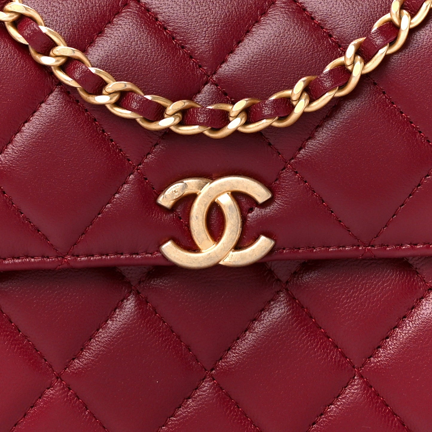 Lambskin Enamel Quilted Top Handle Flap With Chain Red