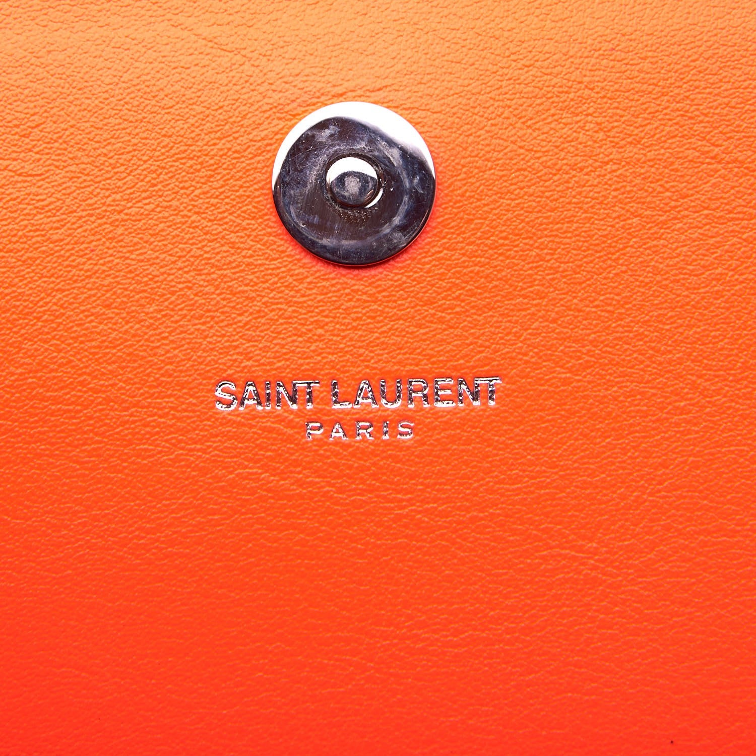 Saint Laurent Calfskin Classic Monogram Clutch Neon Orange 7 of 9
