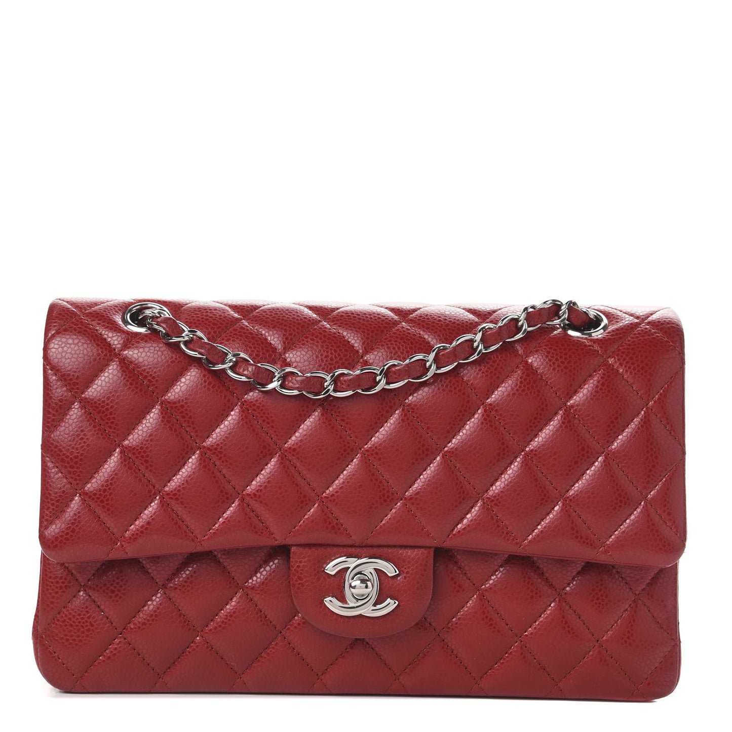 Caviar Quilted Medium Double Flap Red