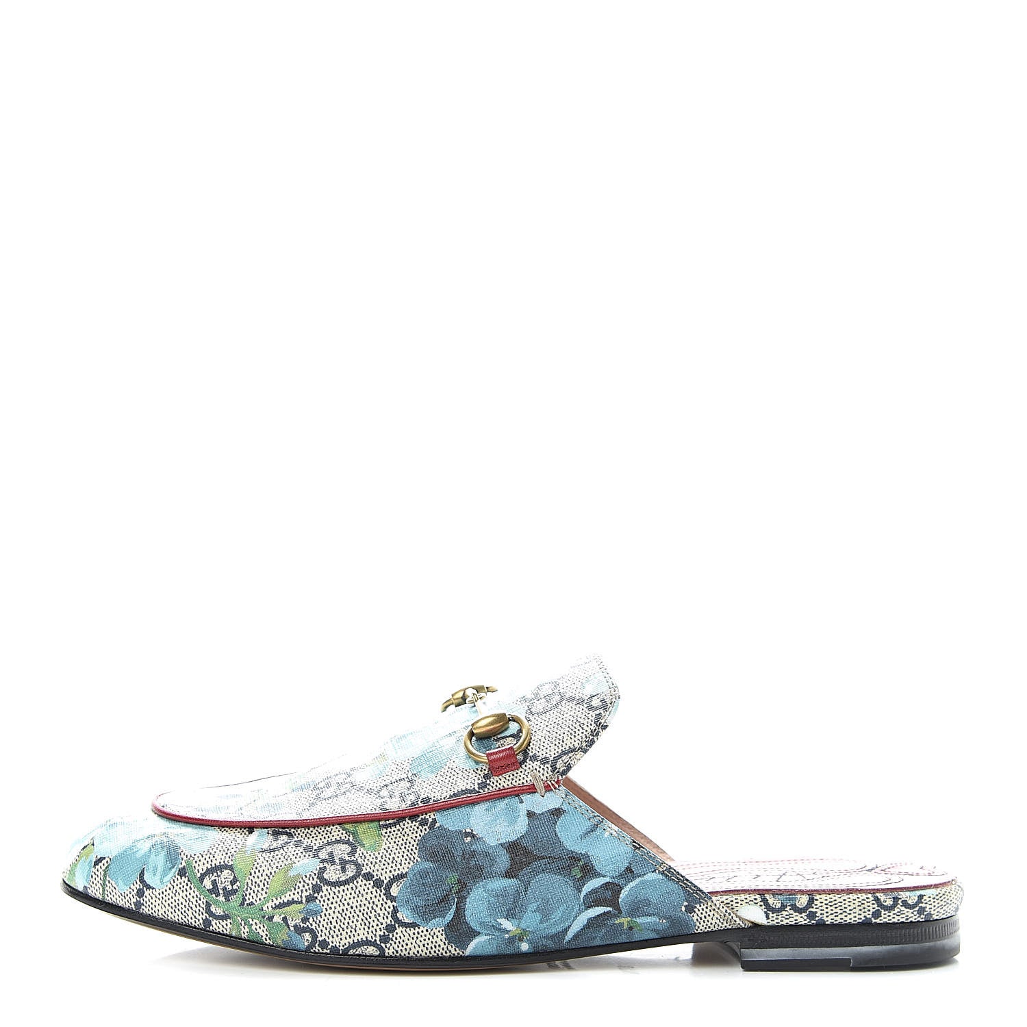 Gucci GG Supreme Monogram Blooms Womens Princetown Slippers 37.5 Beige Blue Navy Hibiscus Red 1 of 9