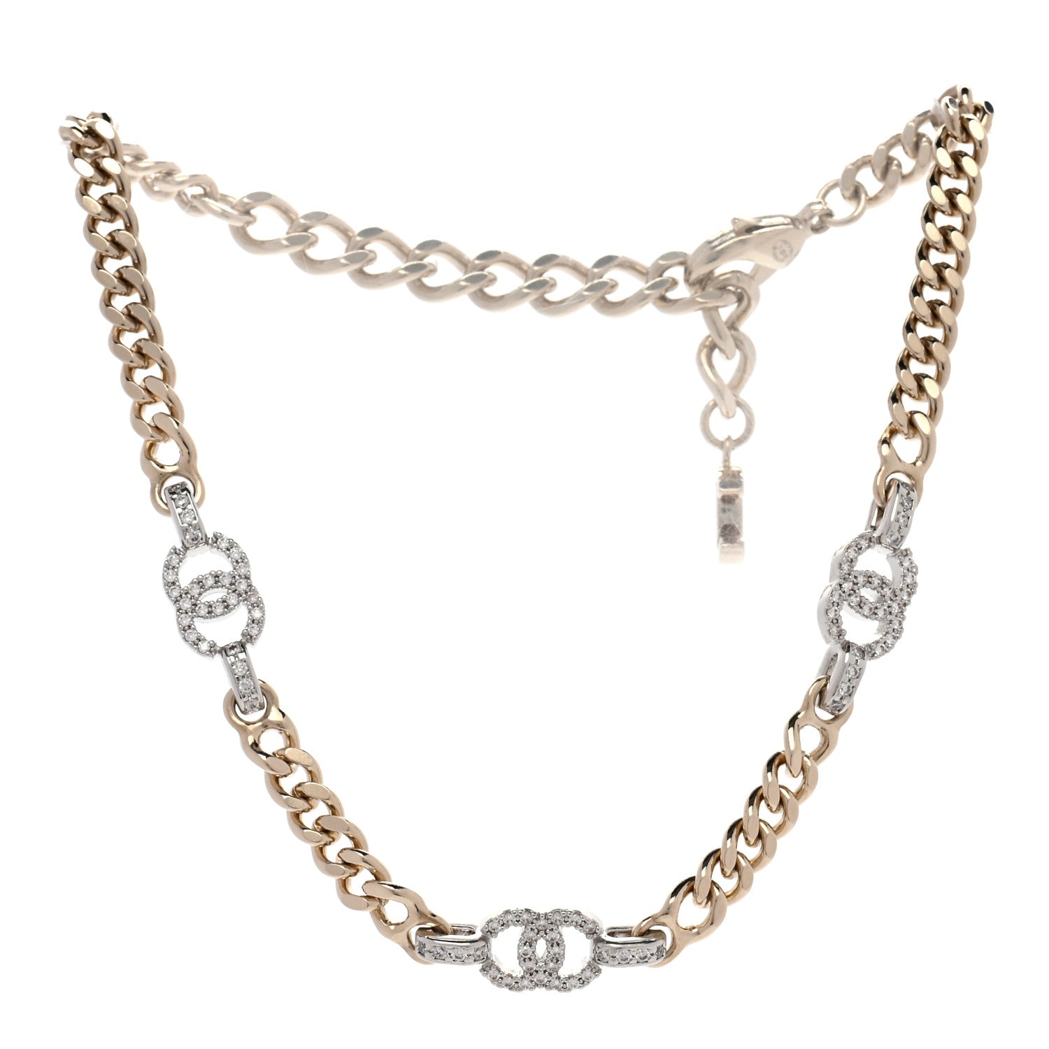 Chanel Crystal Chain CC Link Choker Gold Silver 3 of 6
