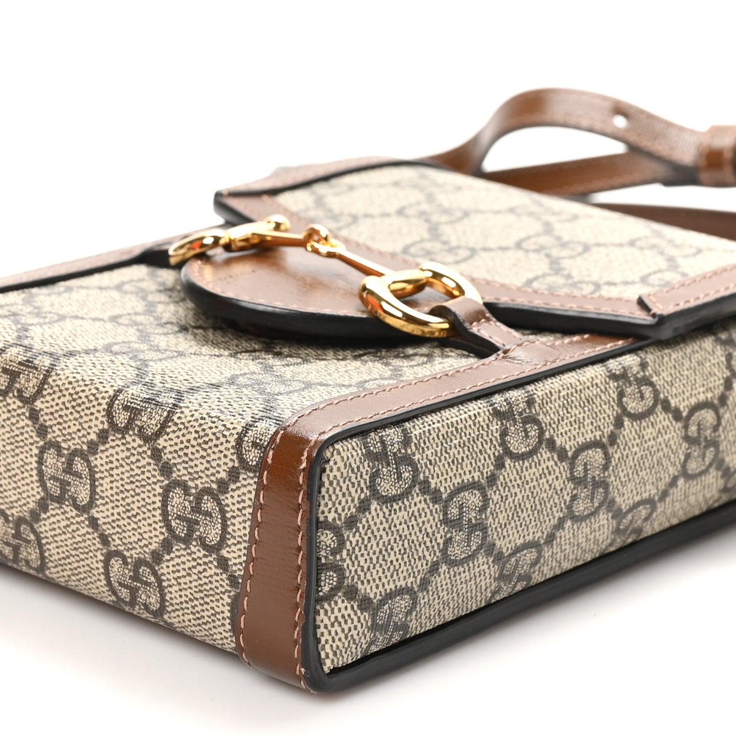 GG Supreme Monogram Mini Horsebit 1955 Crossbody Bag Beige Brown Sugar
