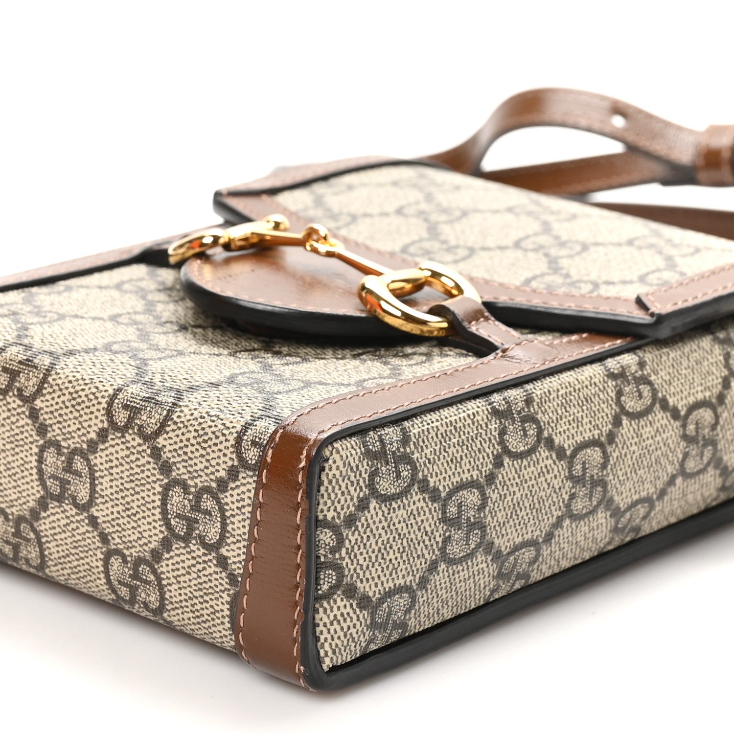 Gucci GG Supreme Monogram Mini Horsebit 1955 Crossbody Bag Beige Brown Sugar 11 of 12