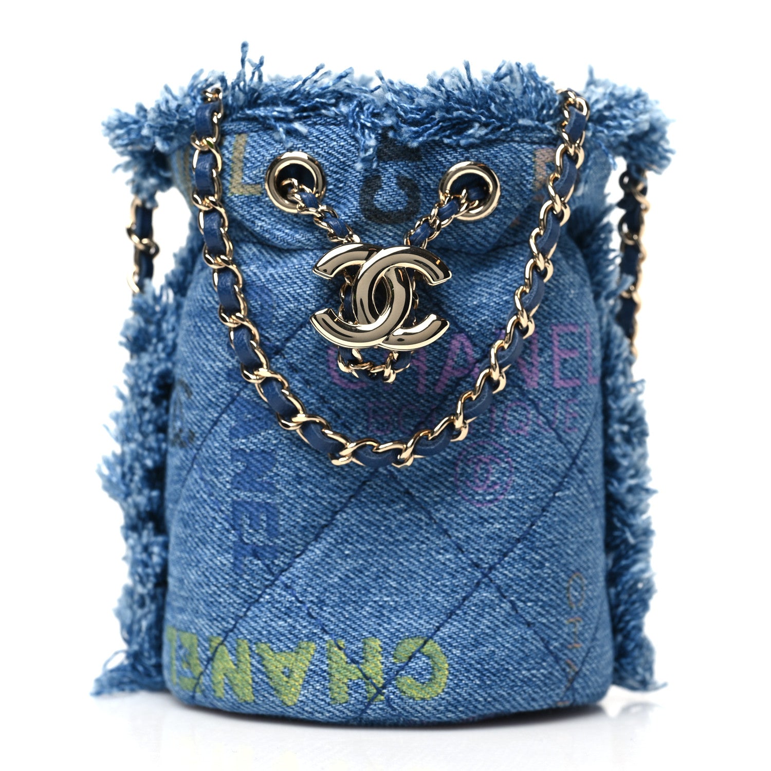Chanel Denim Quilted Mood Mini Bucket With Chain Blue Multicolor 1 of 11