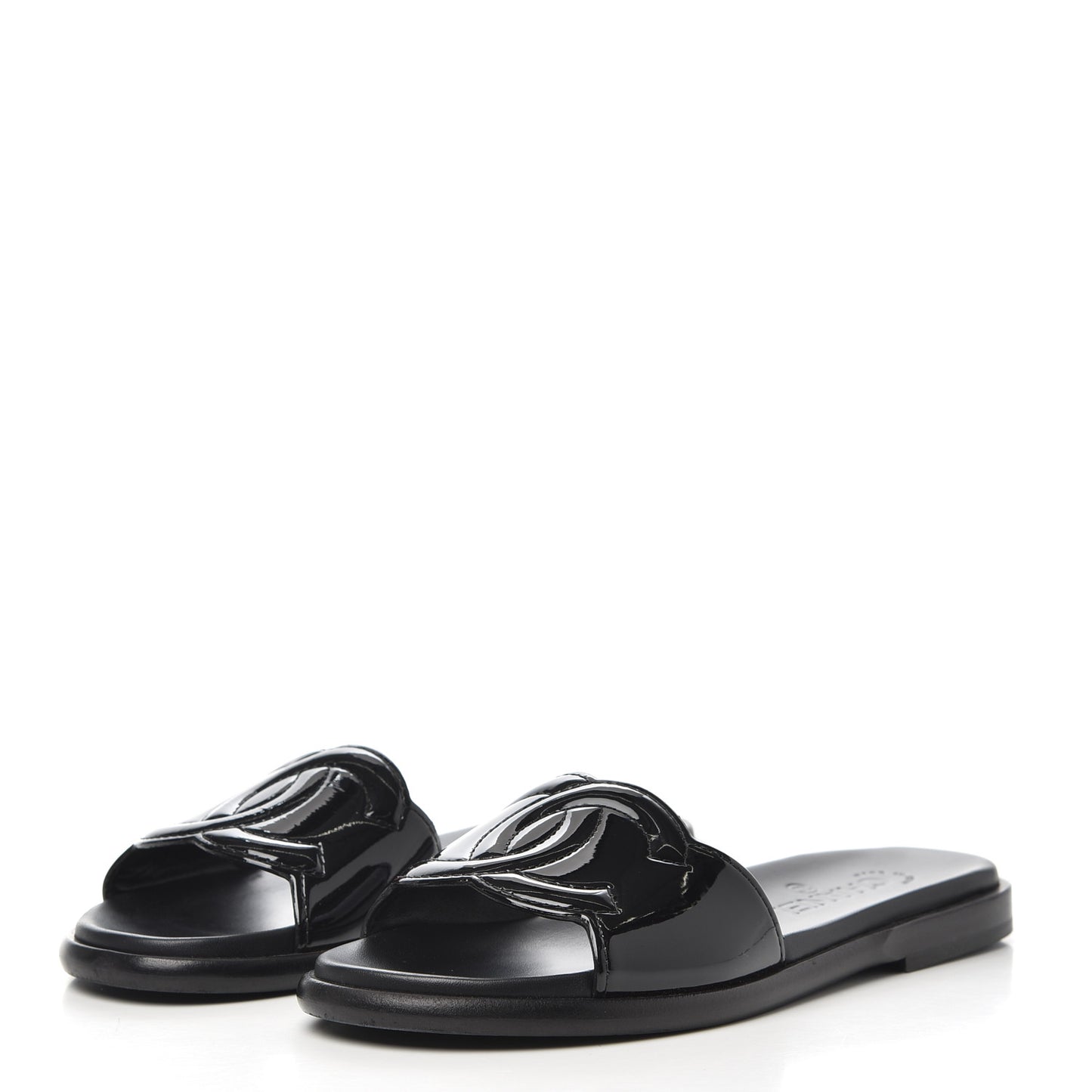 Patent Calfskin CC Slip On Mules 38 Black