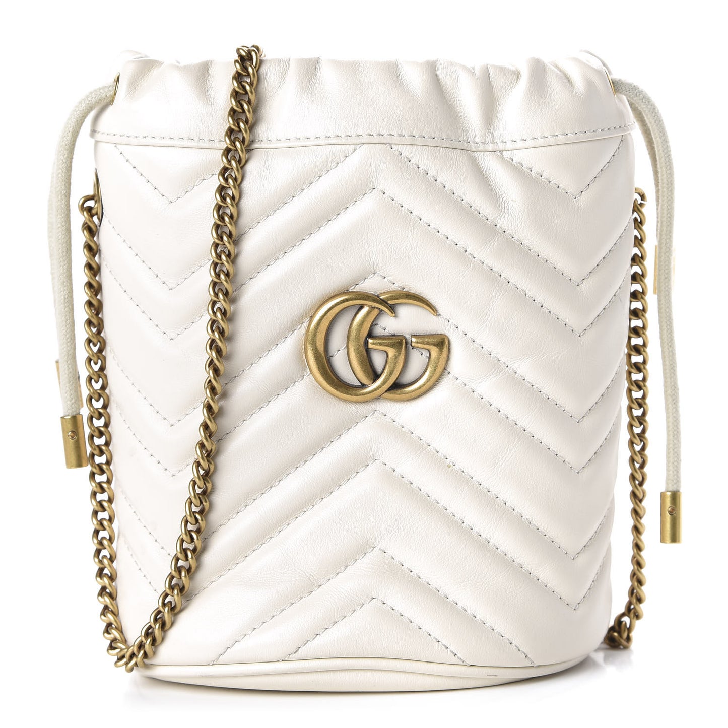 Calfskin Matelasse Mini GG Marmont 2.0 Bucket Bag White