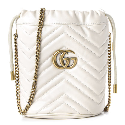 Gucci Calfskin Matelasse Mini GG Marmont 2.0 Bucket Bag White 1 of 9