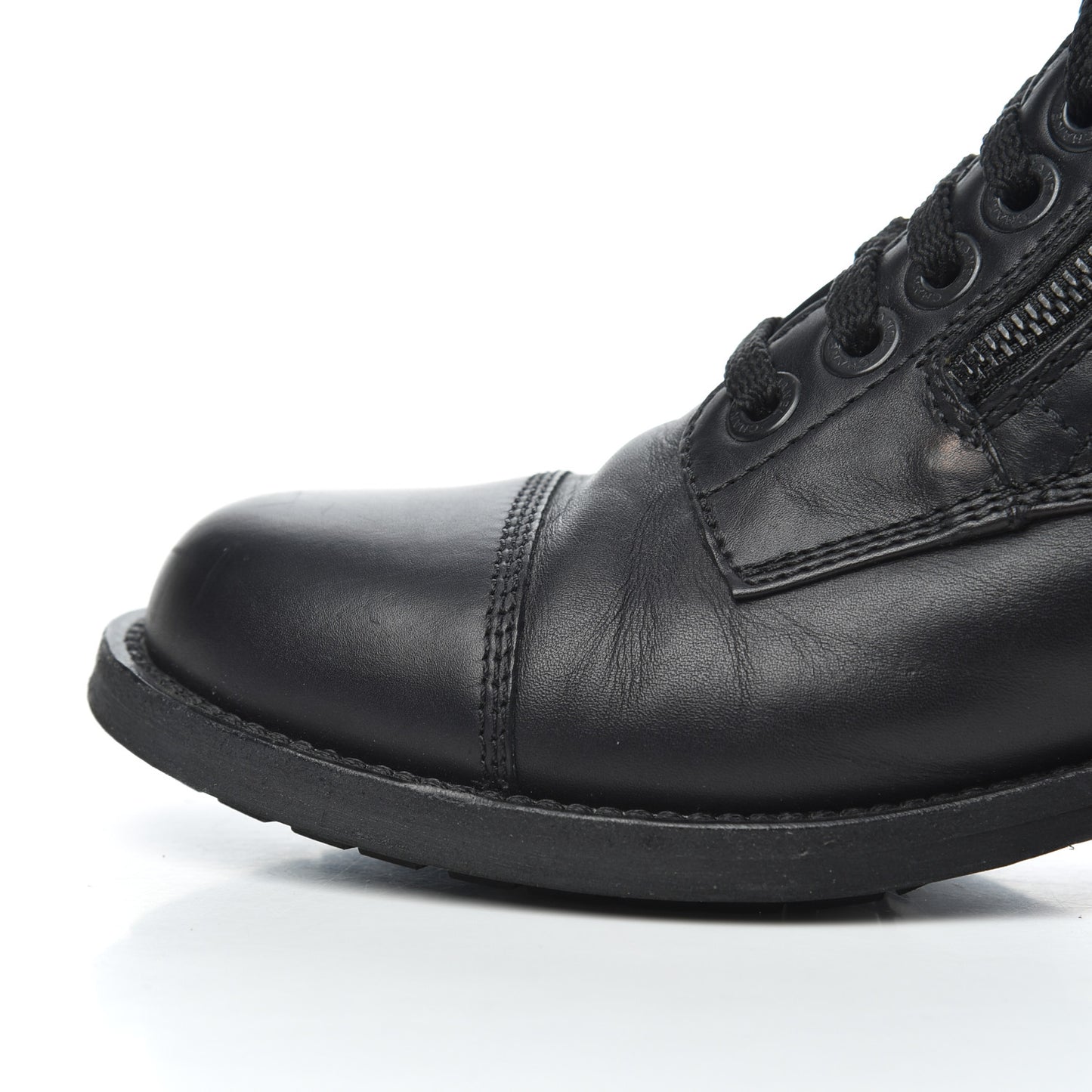 Calfskin Quilted Cap Toe Combat Boots 36 Black