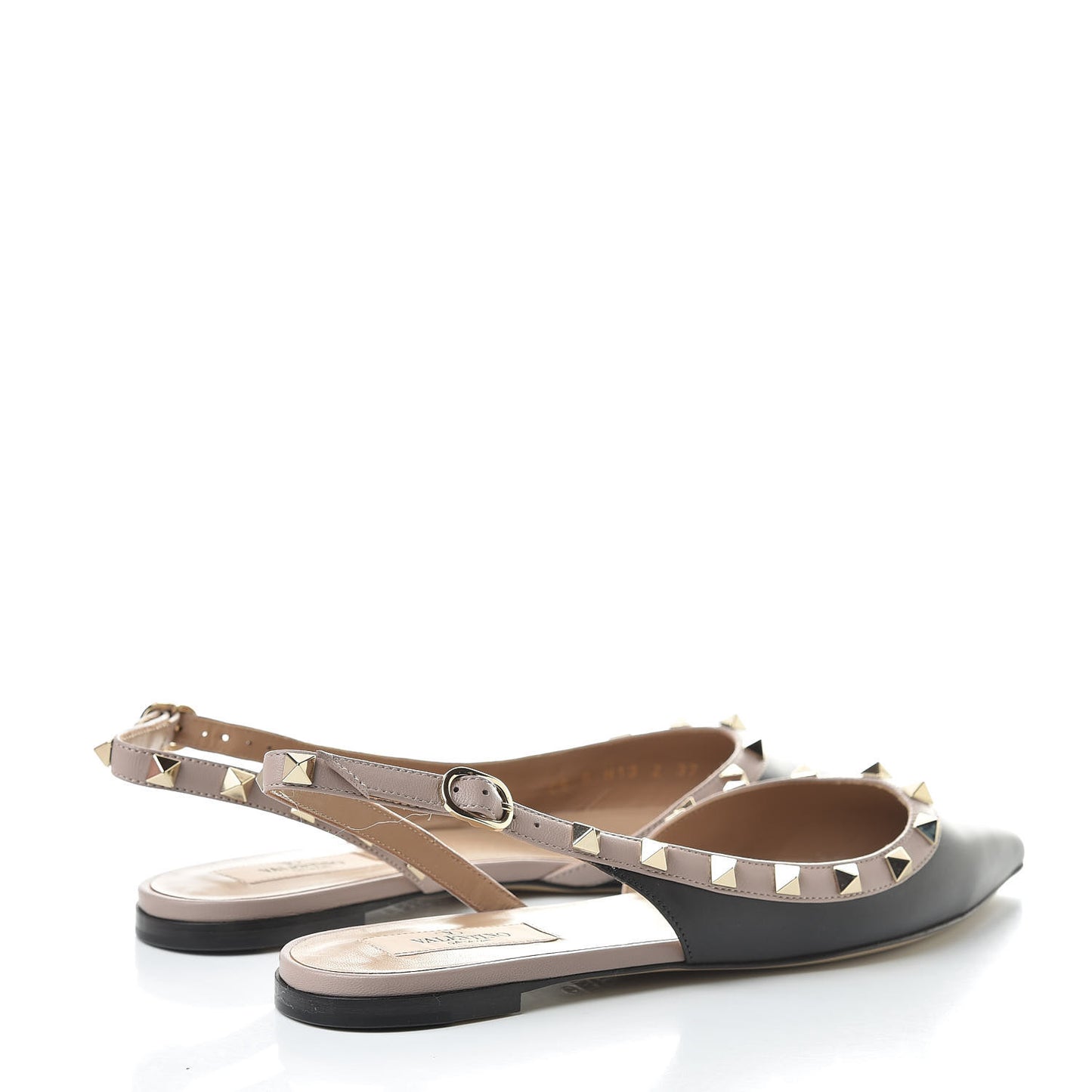 Nappa Rockstud Slingback Flats 37 Black Poudre