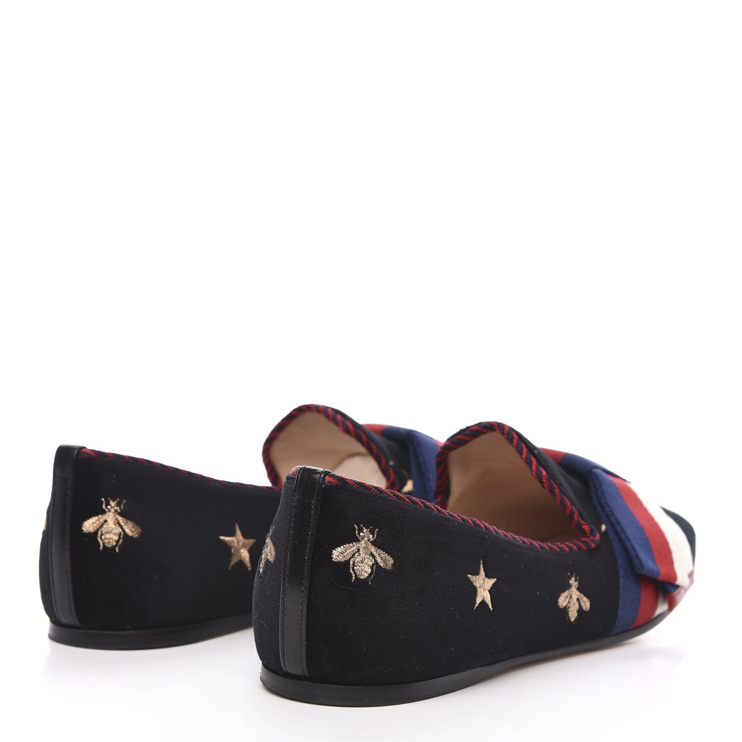 Gucci Velvet Bee Star Embroidered Sylvie Bow Loafers 37.5 Black 4 of 9