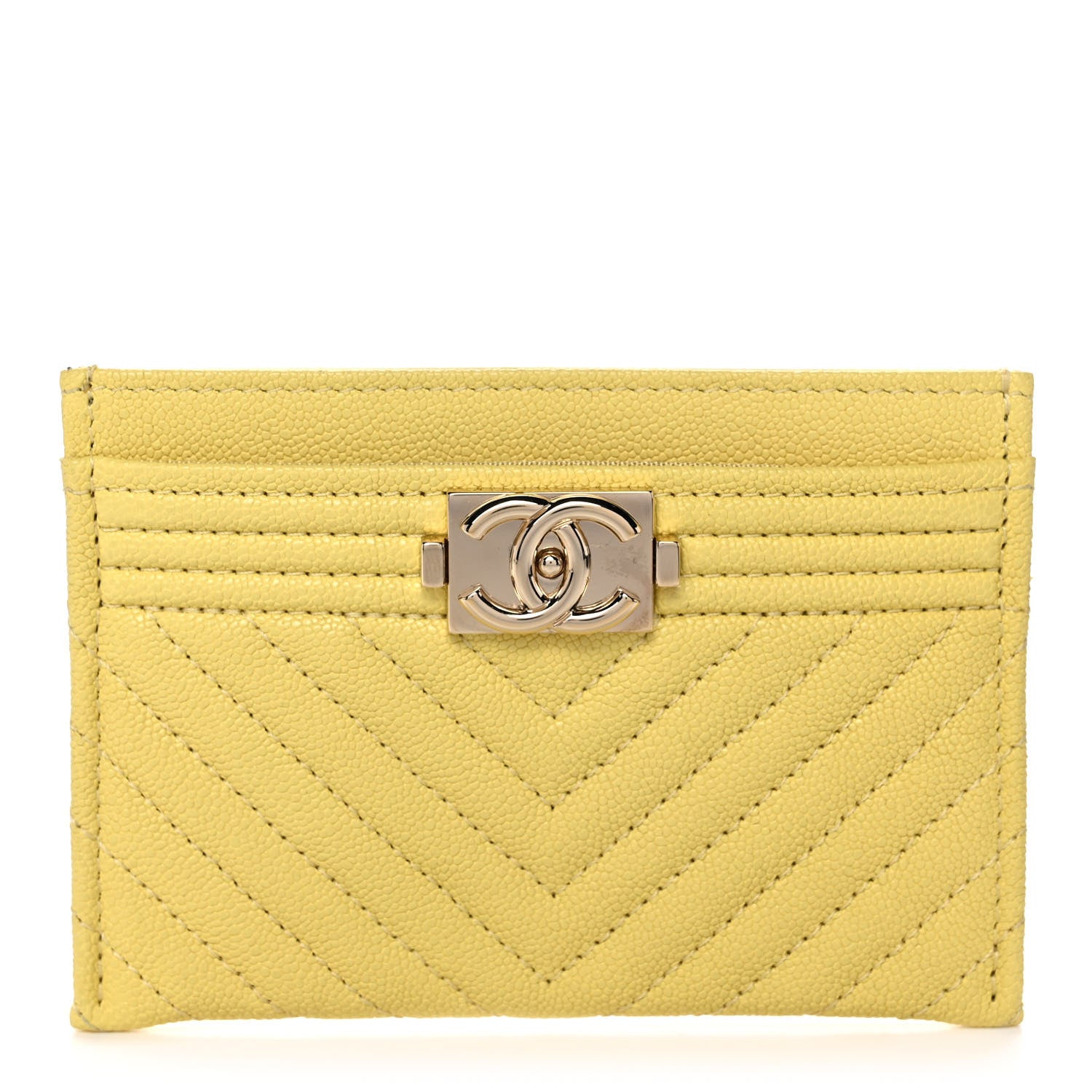 Chanel Caviar Chevron Quilted Boy Card Holder Yellow 1 of 10